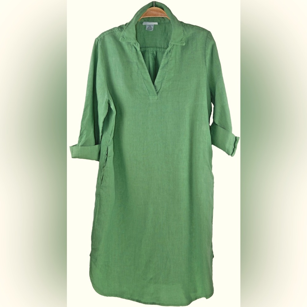 Le Paris Petit eucalyptus green linen tunic dress